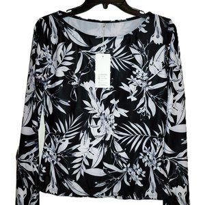NWT Lafy Koly Womens Black & White Long Sleeve Surf Swimwear Floral Blouse Sz L